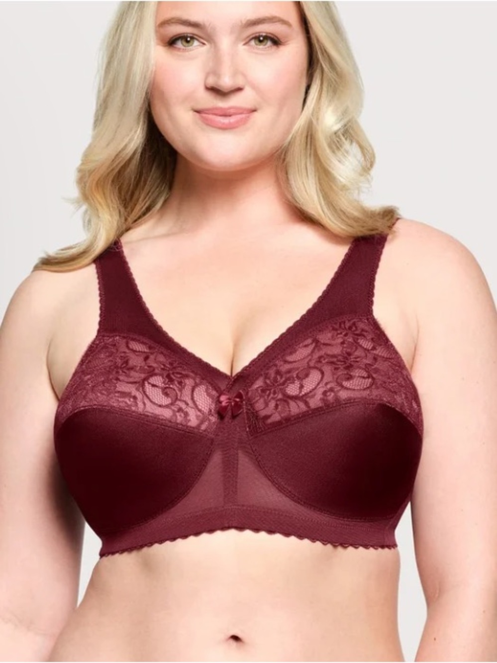 Glamorise Women’s Plus Size Burgundy Lace Detail Wire Free Bra Size 46DD NWT